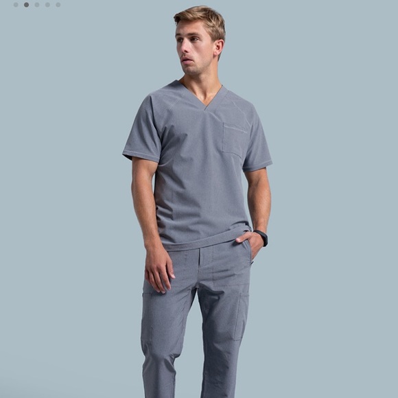 Jaanuu Men’s V-Neck Raglan Scrubs LARGE - GRAPHITE - Picture 3 of 3